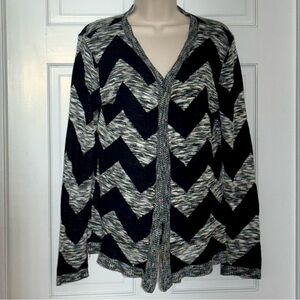 Say What? Chevron Knit Open Front Cardigan Sweater Black White Gray XL